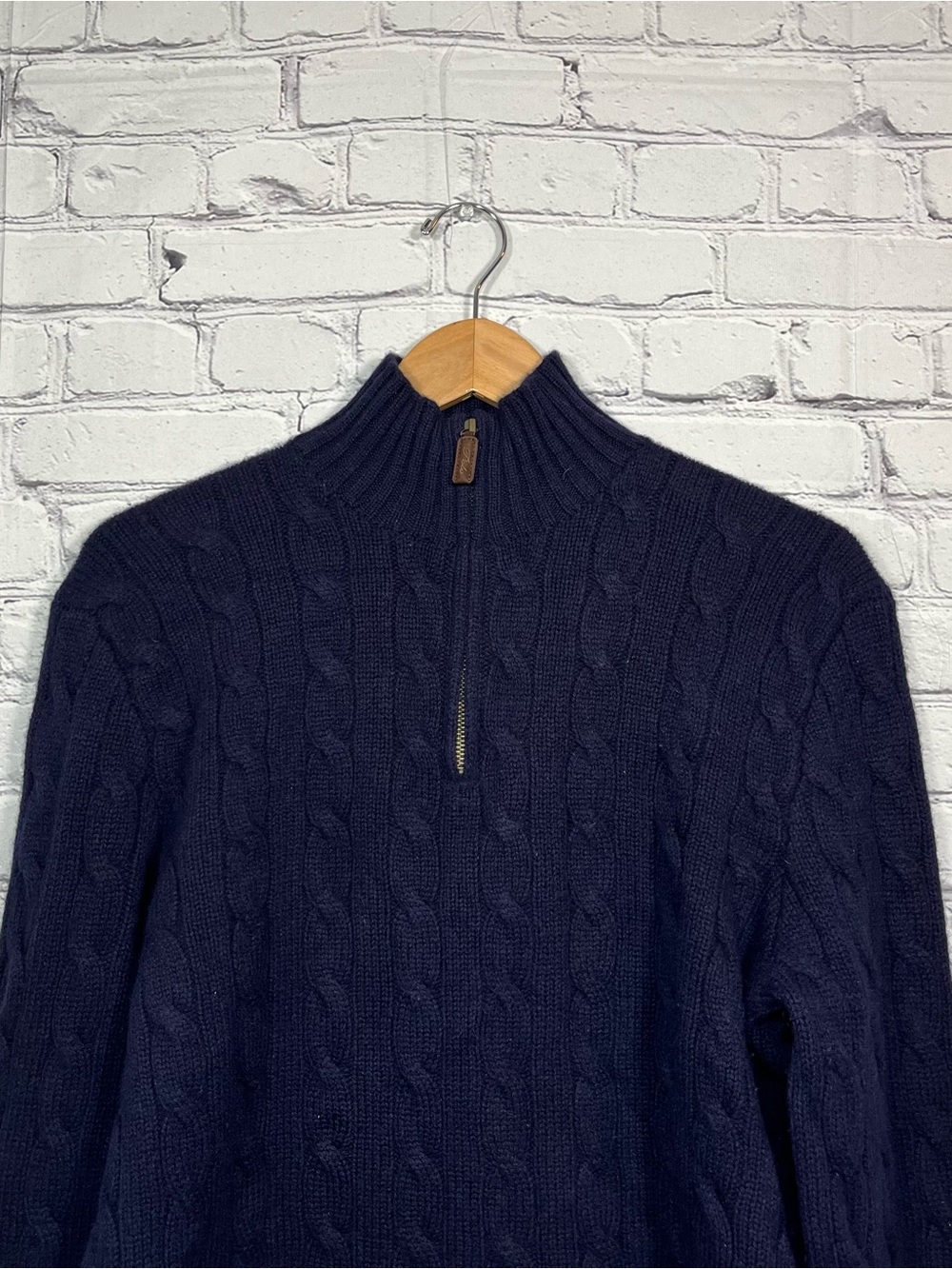 Polo Ralph Lauren 1/4 Zip Cable Knit Lambs Wool Sweater Mens Size Medium Blue - Picture 2 of 13